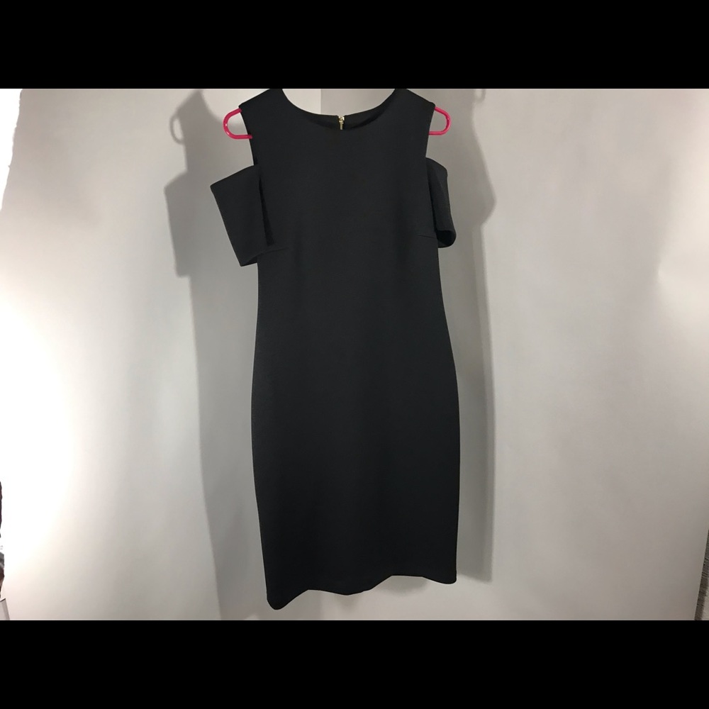 navy blue cold shoulder dress